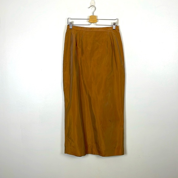 Adriana Papell Occasions Gold Formal Skirt Womens 10 Silky Zip Back Slit Back - Picture 1 of 8